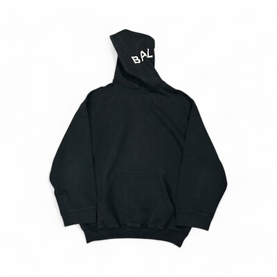 Authentic Balenciaga Sweatshirt Hood Logo Print Black Hoodie size