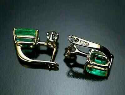 4Ct Asscher Cut Lab-Created Emerald Women Earrings 14K Yellow Gold Plated Silver