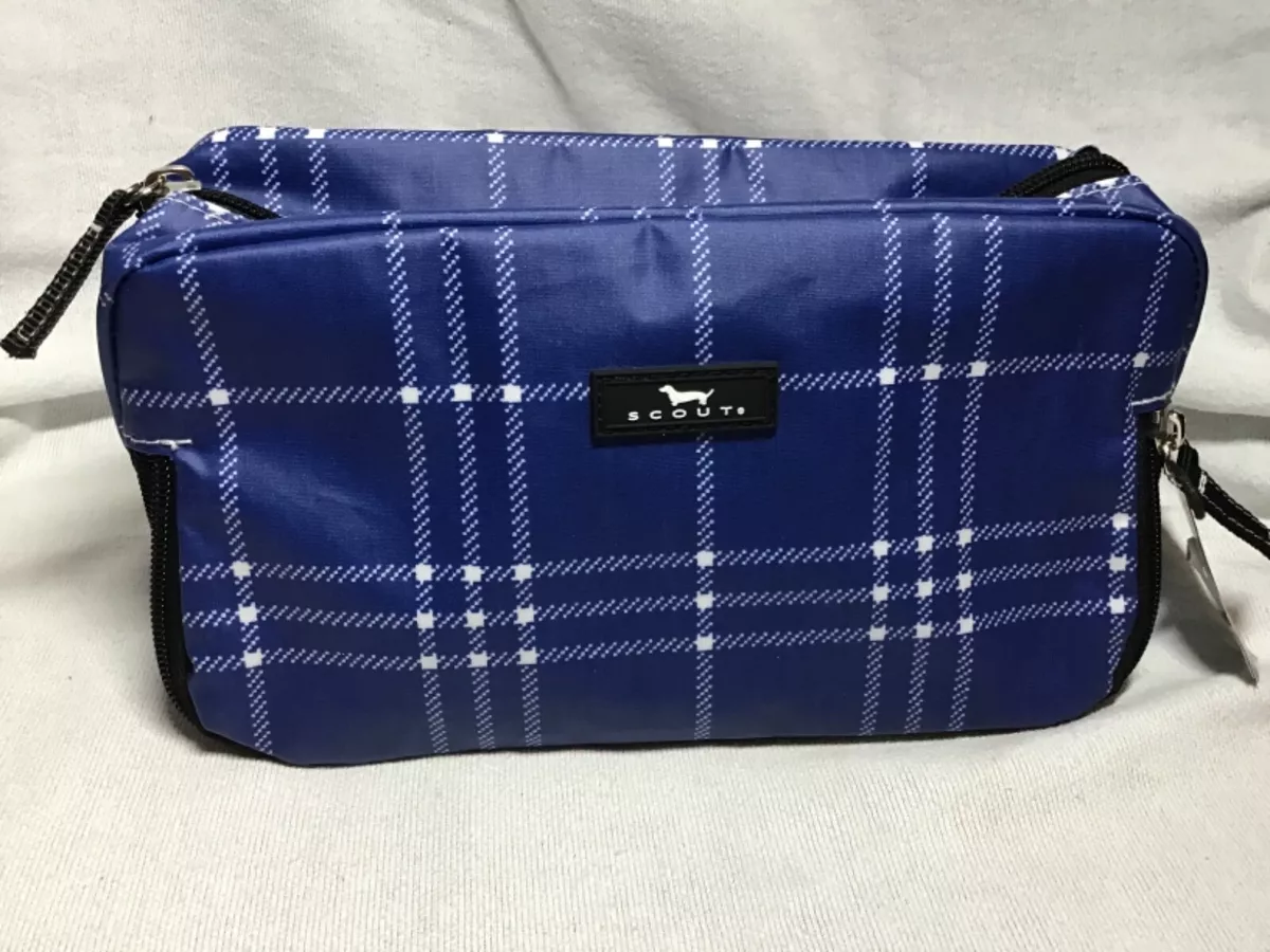 SCOUT 3 WAY TOILETRY BAG BLUE PLAID WATER RESISTANT COATED COTTON NWT