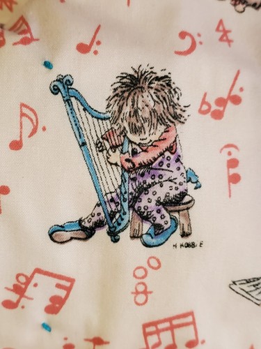 Vtg Holly Hobbie Handmade Quilt Patchwork Blanket Pink Music Notes Fabric 50" - Picture 7 of 15