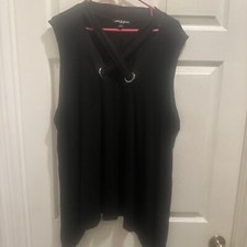 Cable & Gauge Knit Top Womens 2X V-Neck Black Sleeveless Elegant Detailed