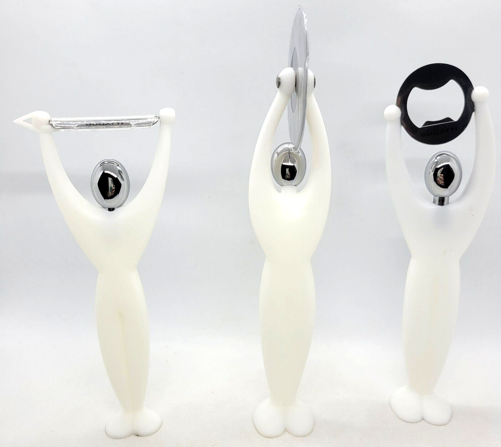 Bugatti Kitchen Utensil Set Pizza Cutter Peeler Bottle Opener White 3 PCS - NEW
