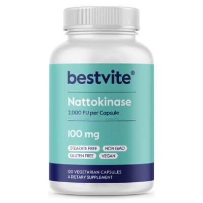 BESTVITE Nattokinase 100mg 2000 FU 120 Vegetarian Capsules - No Stearates - V...