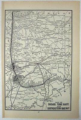 Original 1917 Karte der Chicago Terre Haute & Southeastern Railway. Antik