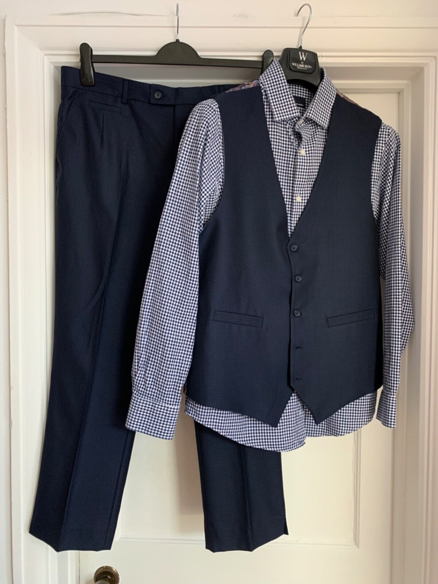 WILLIAM HUNT SAVILE ROW LONDON NAVY BLUE PATTERN PEICE MENS SUIT SIZE 42
