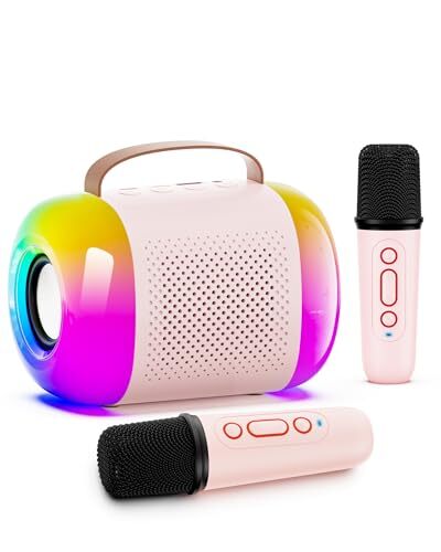 Mini Karaoke Machine for Kids and Adults, Portable Bluetooth Speaker with Pink