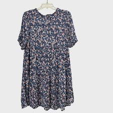 Knox Rose Dress Women's Small Multicolor Floral Tiered Shift Short Sleeve