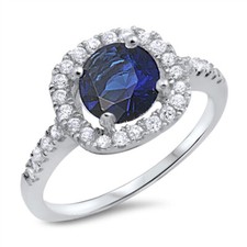 Blue CZ Elegant Solitaire Halo Ring 925 Sterling Silver Band Sizes 5-10