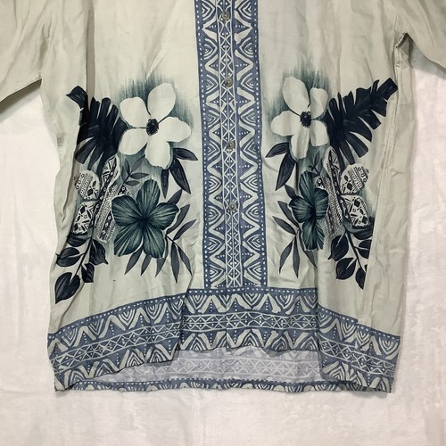New Campia Moda Button Up Shirt Adult Medium Gray Hawaiian Floral Tribal Men's - Picture 3 of 8