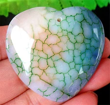 42x40x7mm Green&White Dragon Veins Agate Reiki Love Heart Pendant Bead AD60989