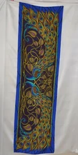 Bob Mackie Wearable Art Peacock Print Oblong Silk Scarf W/Gift Box-- Blue Multi