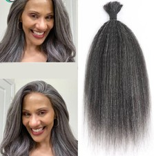 Grey Mixed Kinky Yaki Straight Virgin Human Hair Bulk For Braiding No Weft 100g