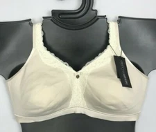 Unlined Wire Free Innovation Curvy Couture Full Coverage Bra BEIGE Cotton NWT