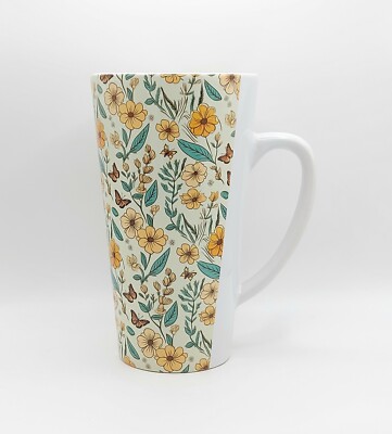 Yellow Flowers & Butterflies Coffee Tea Latte Mug Cup 17 Oz Ceramic by Mugzan