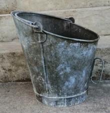 AR2 Seau à charbon tronconique tôle galvanisée zinc 35cm de haut déco champêtre 