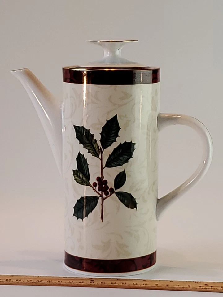 Olla de café/té/chocolate Hallmark Sakura 9" Navidad 1999 Holly&Berries Usada en Excelente Condición Foto 2 de 4