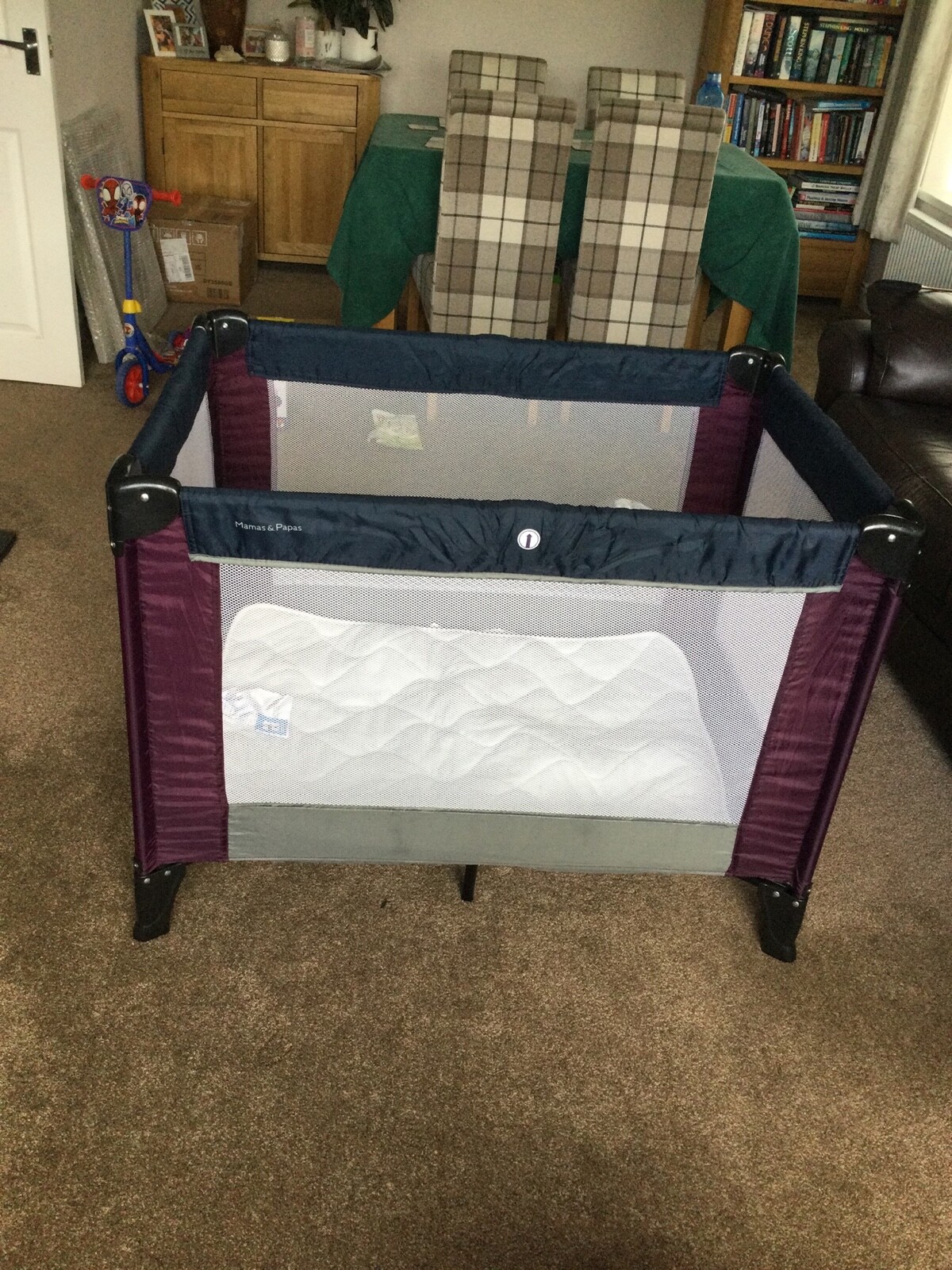 Mamas &Papas travel cot with Mothercare mattress and two fitted sheets