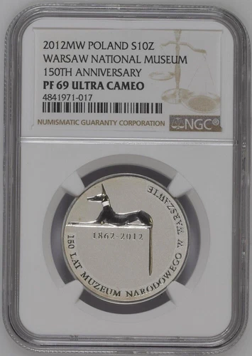 2012 Poland Silver 10 Zlotych Warsaw National Museum 150th Anniv. - NGC PF 69 UC