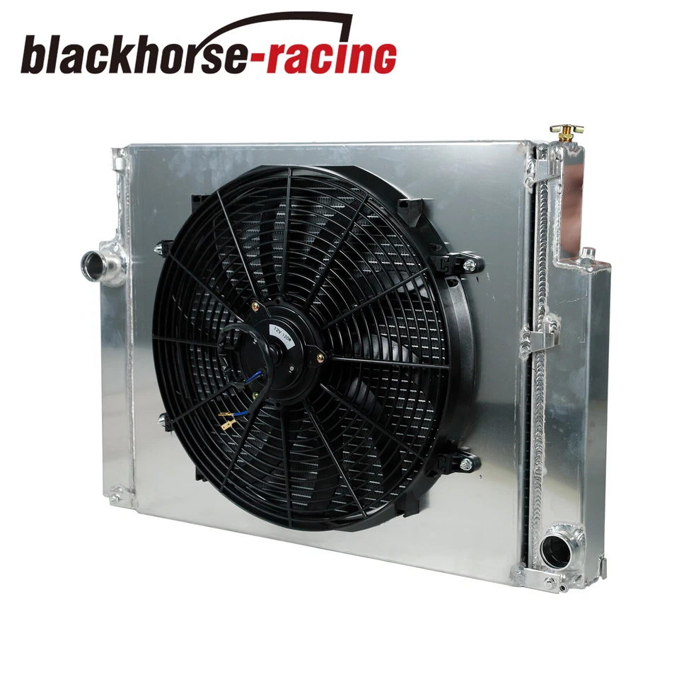 Radiador de aluminio de 2 filas para BMW E36 323i 325i 328i MT 1992-1999 + ventilador de 16" + cubierta Foto 2 de 4