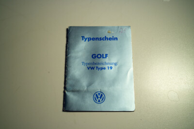Volkswagen Type 19 Golf VW Typenschein von 1984 für Sammler TS 2