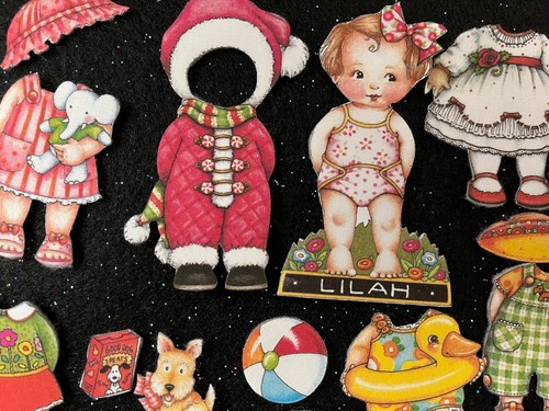 BABY LIILAH Fabric Paper Doll in a Tin Box with Clothing & Accessories Set C - Picture 3 of 7