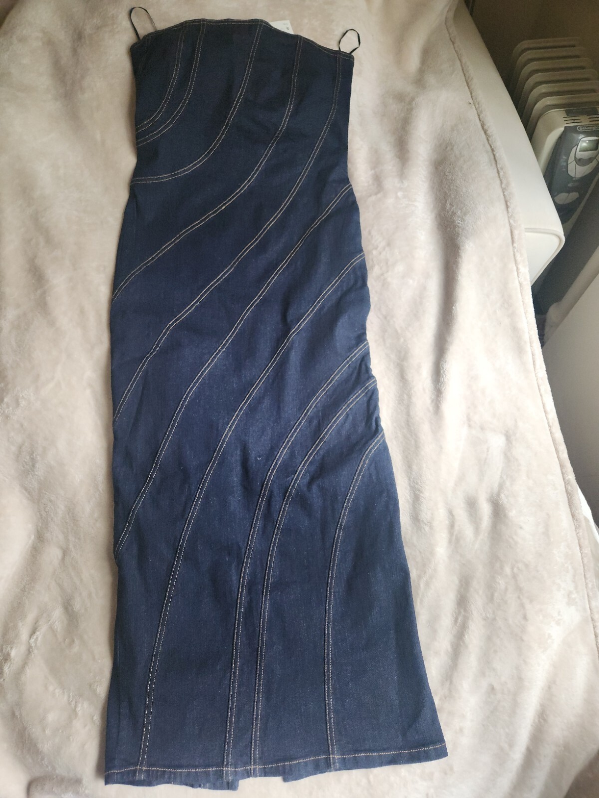 ZARA TOPSTITCHED DENIM  MIDI DRESS DARK BLUE SIZE XL BNWT image 7