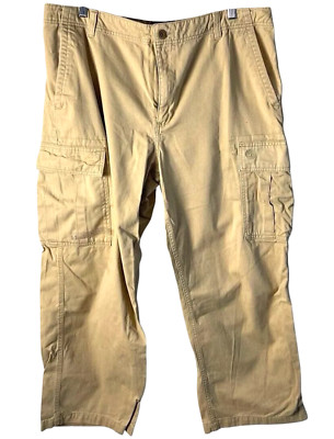 Timberland Mens Cargo Pants Tan Organic Cotton Relaxed Fit Button Pocket 40 X 29