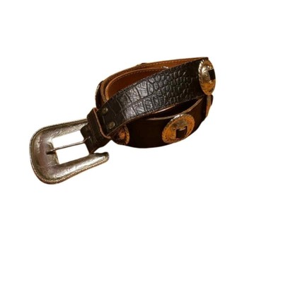 Black Leather Belt with Gold Medallion Details Gold End Leather Belt – Cynthia Rowley main image 4