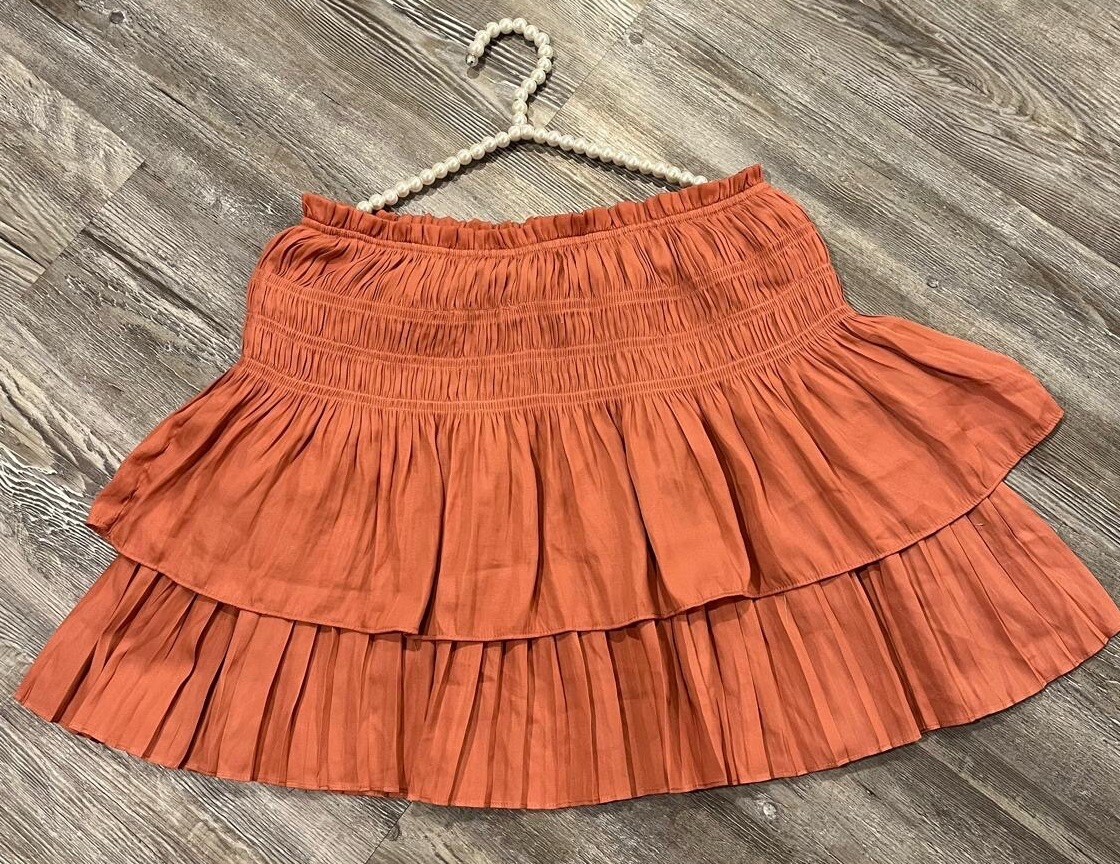 スカート [MARRON EDITION] Ruffle Skirt Mustard Seed Women's Brownish Smocked Waist Tiered Raffled