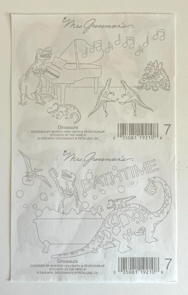 Lote de 2 hojas de pegatinas MRS GROSSMAN’S DINOSAURS 2003 T-REX Brontosaurus Foto 4 de 4