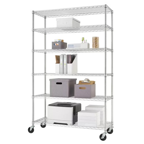 New 6-Tier Chrome Metal Storage Rack with Wheels, Heavy Duty Adjustable Shelves - Picture 4 of 4