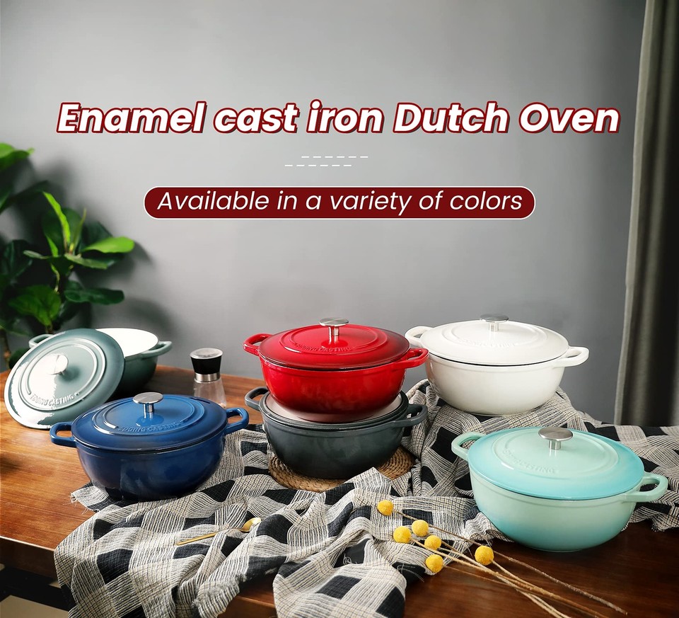 Enameled Cast Iron Dutch Oven, EDGING CASTING 5 Quart Enameled Dutch