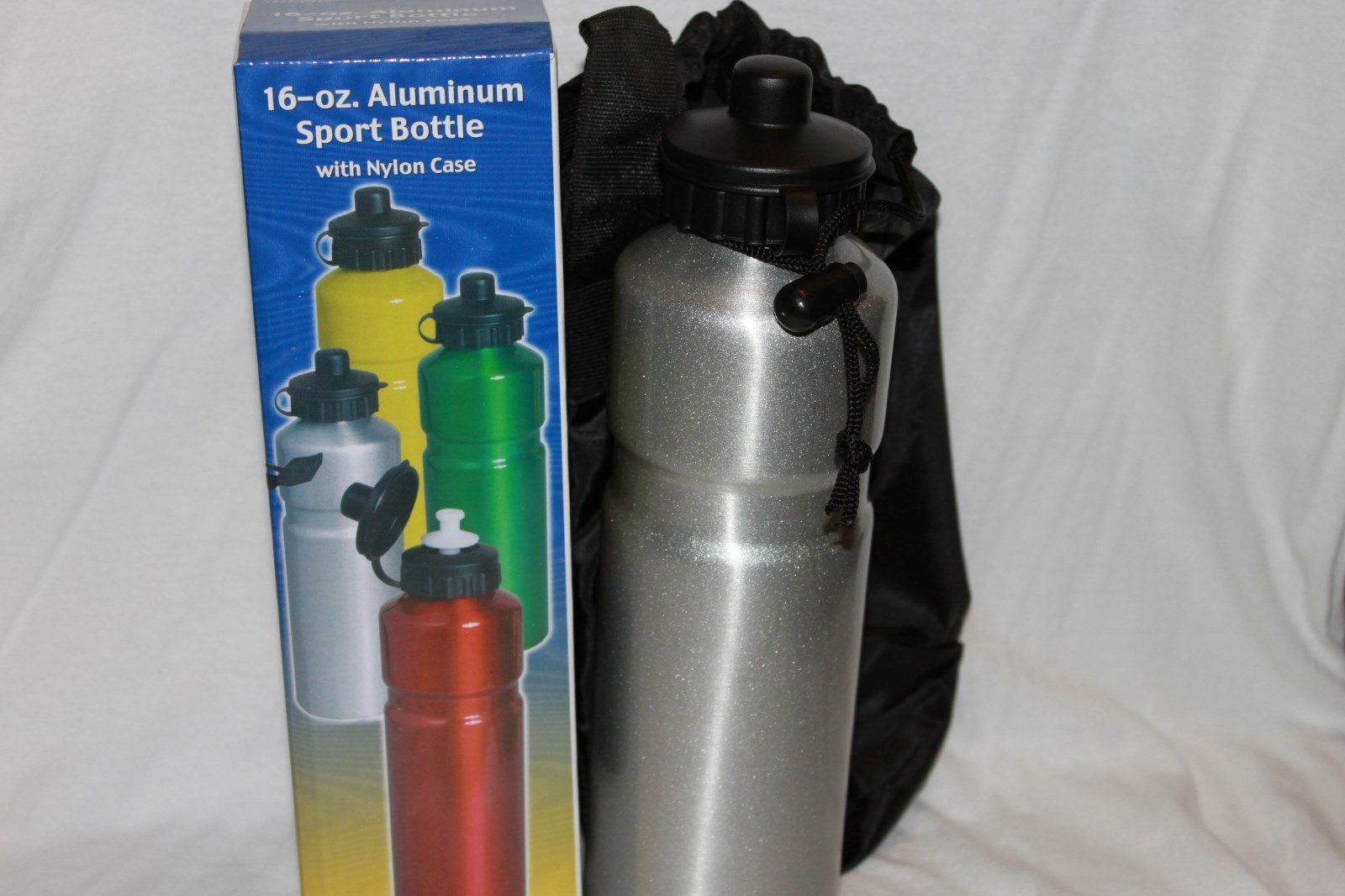 16 oz. Aluminum Silver  Water Bottle w/ Black Nylon Bag Bran