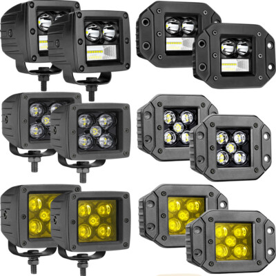 3/5'' LED Work Light Bar Flush Mount Cube Pods Spot Flood Combo Amber/White Truck