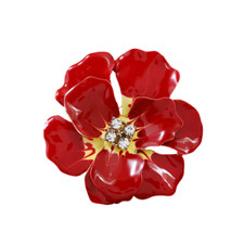 Women's Red Enamel Crystal Large Peony Flower Brooch Pin
