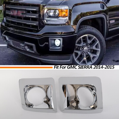 For GMC SIERRA 2014-15 Chrome Front Bumper Side Fog Light Lamp Frame Trim Covers