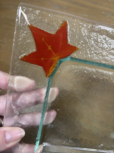 Transparent Fused Glass Serving Dish With Leaves Made In Vermont - Picture 5 of 9