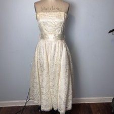 Vtg Gunne Sax Wedding Prom Dress Bridal Cream Lace Crochet Cottage Prairie Bow