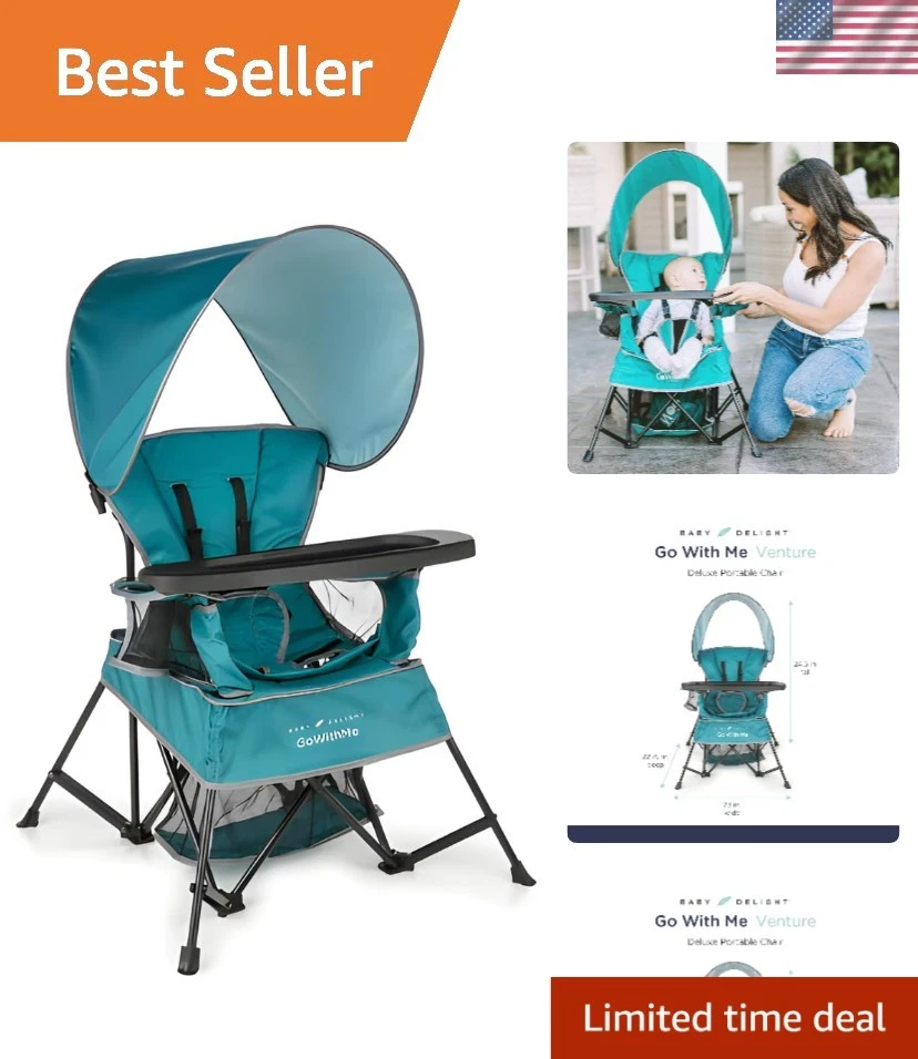 Travel-Friendly Teal Chair: Lightweight with Removable Tray & Sun Protection