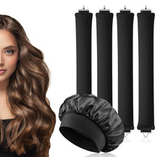 Heatless Hair Curler, 4PCS Heatless Curling Rod with Satin Silk Bonnet, No Heat