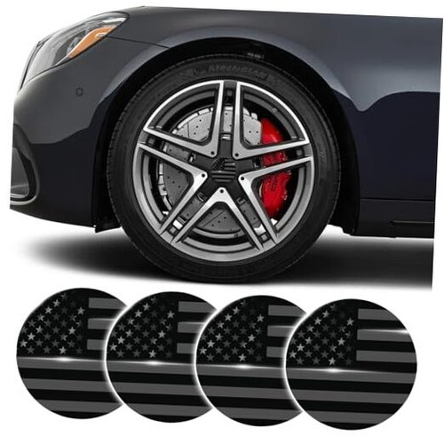 4PCS TRD Capuchons centraux autocollants, drapeau américain enjoliveurs centre de roue jante drapeau noir