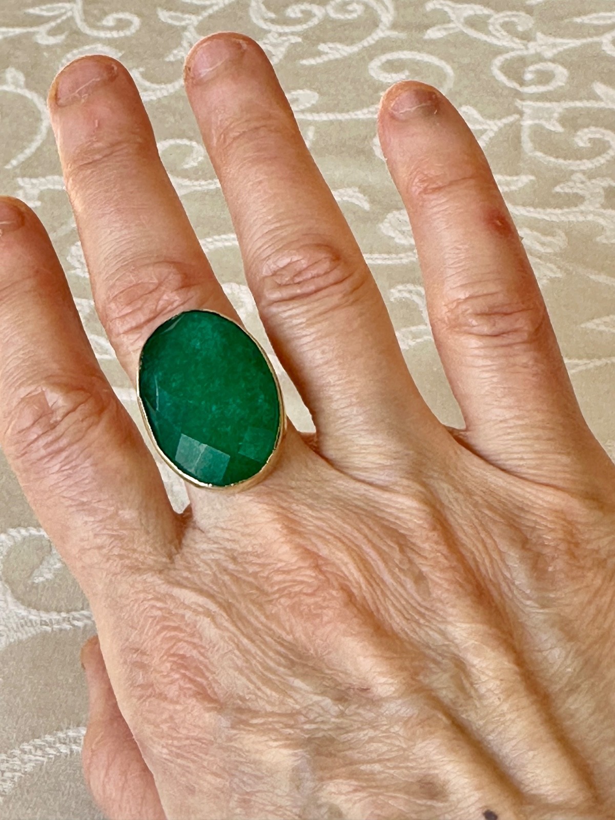 14k SOLID GOLD OVAL SOLITAIRE HUGE GREEN CHALCEDO… - image 14