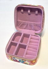 Travel Jewelry Case Square Portable Floral Zip Multicolor