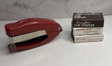 Vintage Swingline Stapler Cub Plier Red Metal 4.5” With 3 Boxes Of Cub Staples