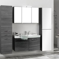 Komplett BadezimmermöBel Set Eiche Grau Waschtisch Spiegelschrank 2 HochschräNke