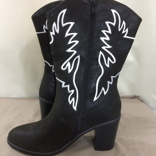 NUOVI stivali da cowboy Louika ecopelle neri bordo bianco misura 9,5 WW western tacco 3" - Foto 3 di 9