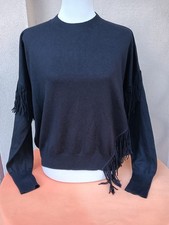 Maglia PENNYBLACK Nera con Frange - Stile Boho-Chic. Medium 