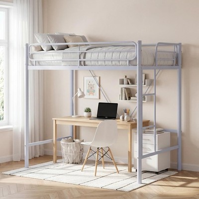 Twin Size Loft Bed for Kids/Teens Metal w/ 11.7 in Guardrail 450 Lb Space-Saving