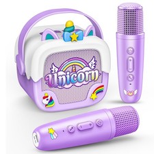 Portable Unicorn Karaoke Machine with 2 Wireless Mics for Kids Ages 4-11