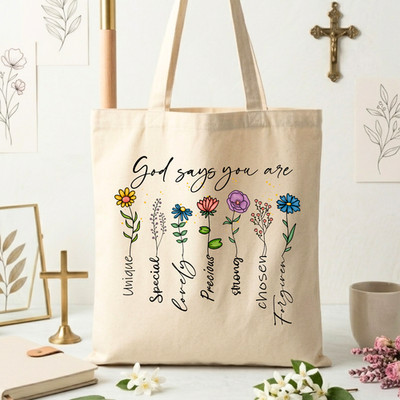Christian Wildflower Canvas Tote Bag God Says You Are Religious Faith Floral